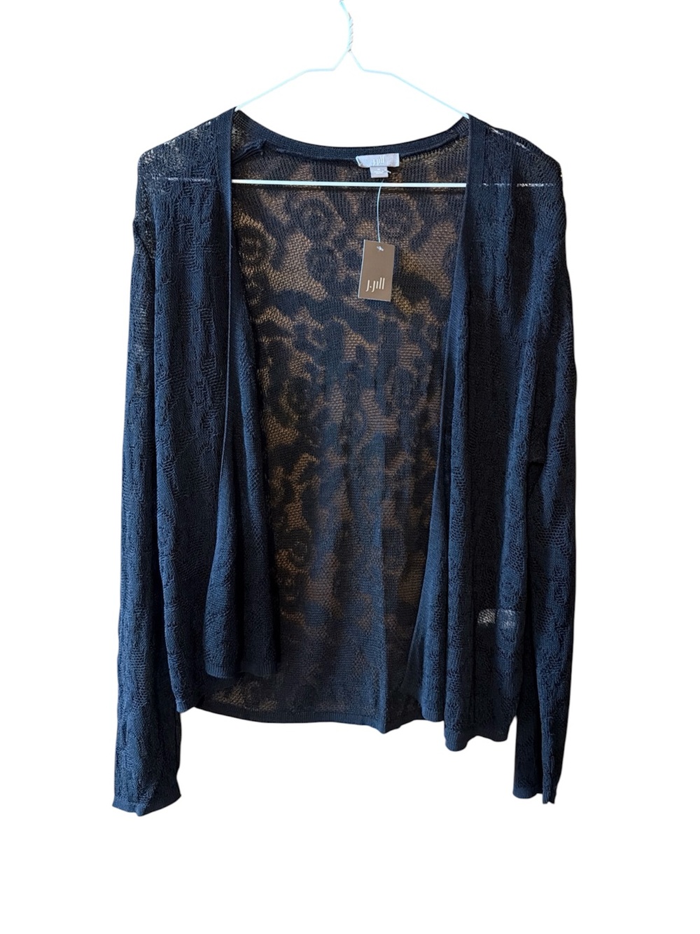 J. Jill black Sheer Lace Open-Front Cardigan